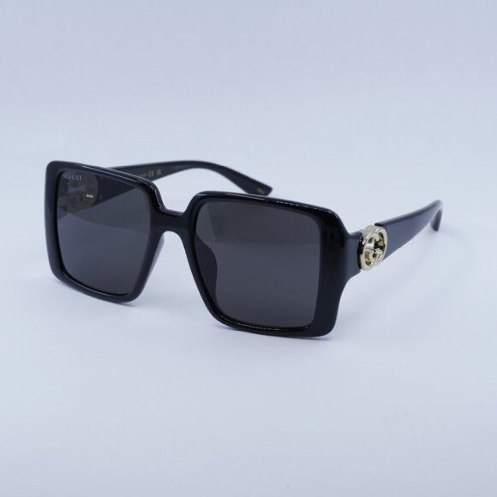 Gucci GG1692SA 001 Sunglasses Shiny Black Square Frame, Grey Lenses - Picture 3 of 10